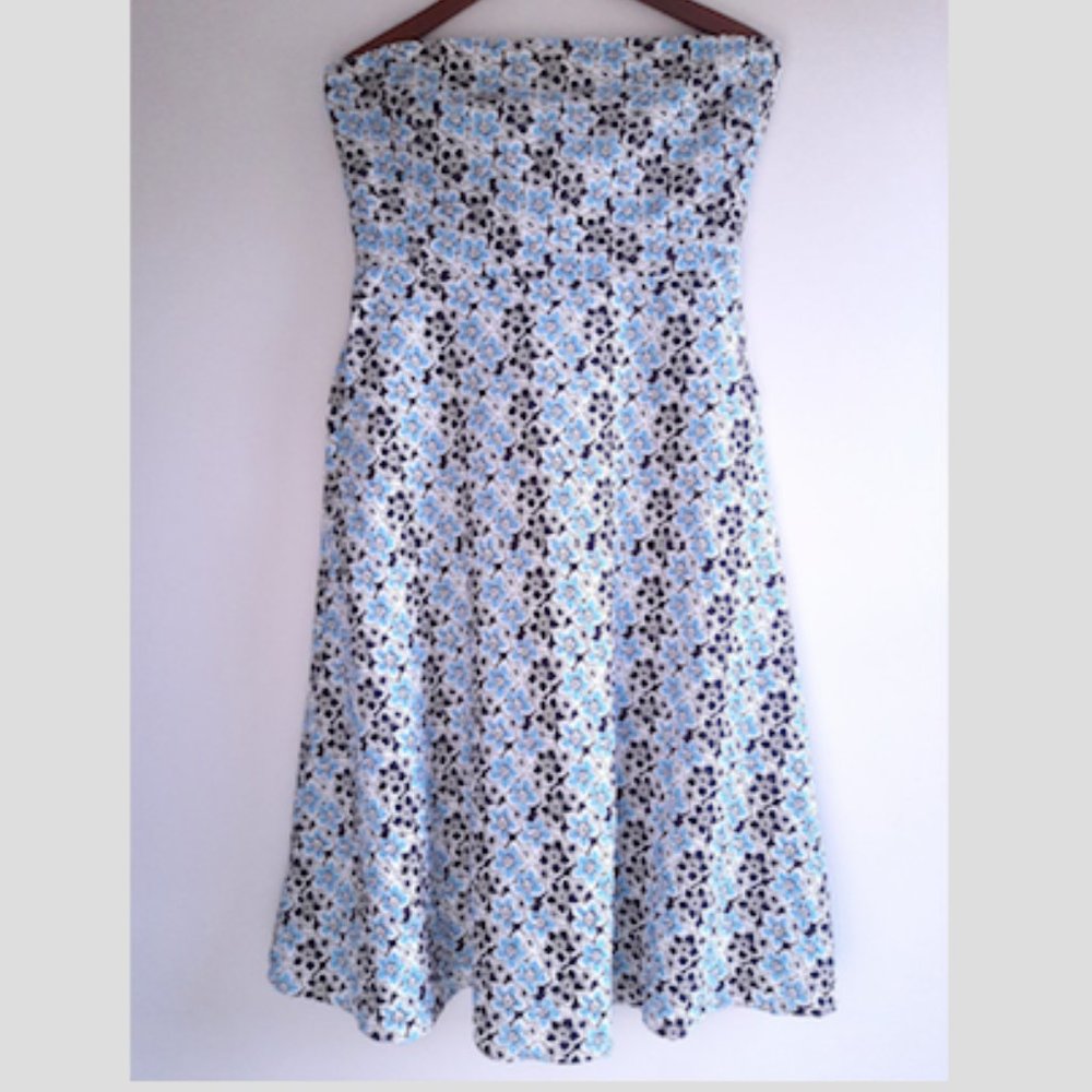 J.Crew floral seersucker midi strapless dress